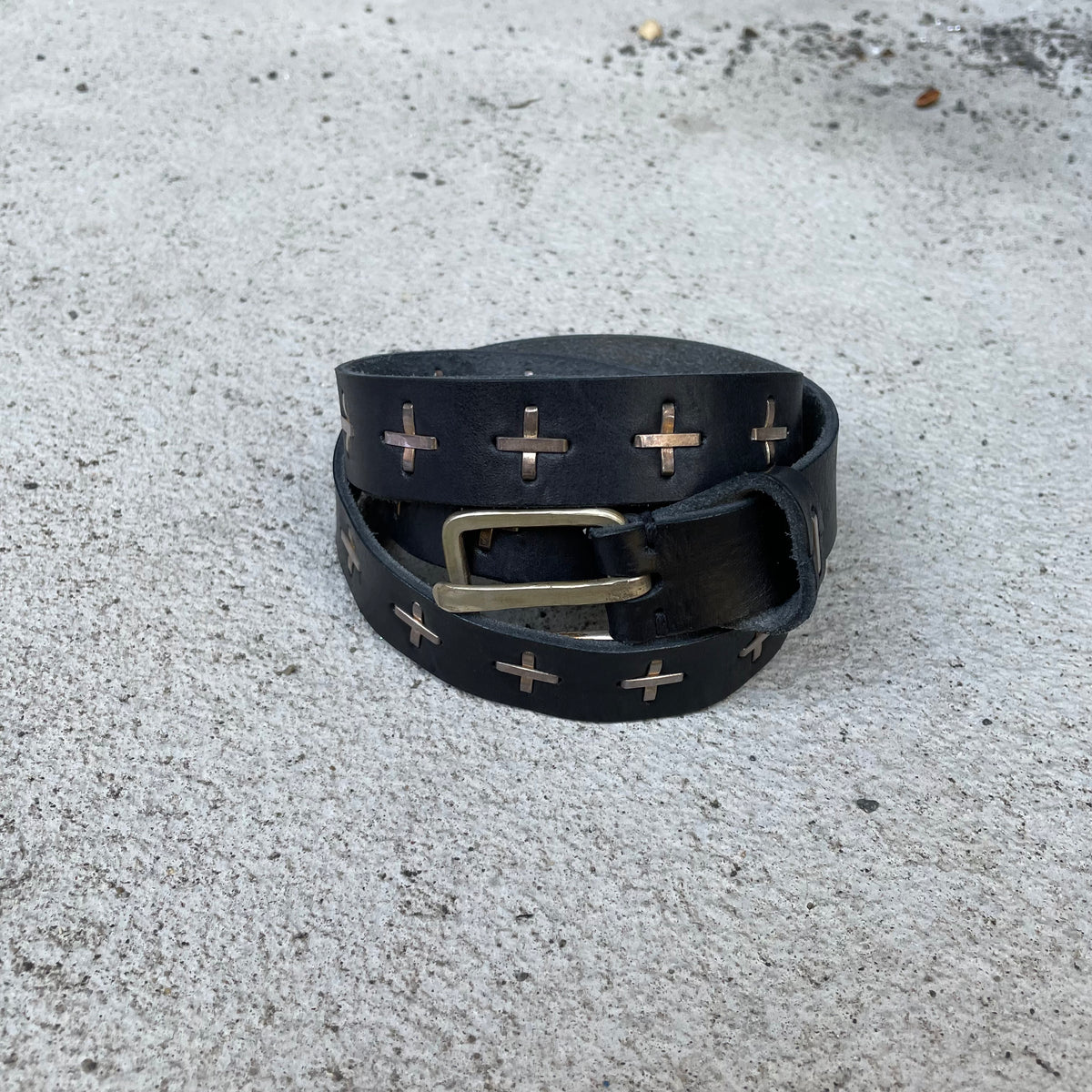Ma+ Maurizio Amadei Black Leather Belt with Silver Crosses Ma+ Maurizio Amadei Black Leather Belt with Silver Crosses
