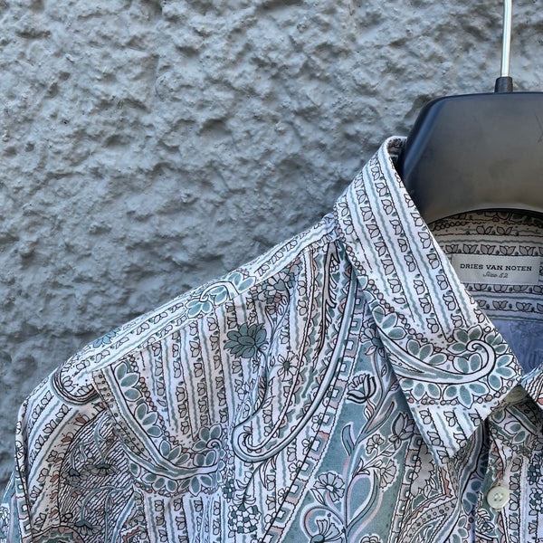 Dries van Noten Green and White Floral Shirt Detail