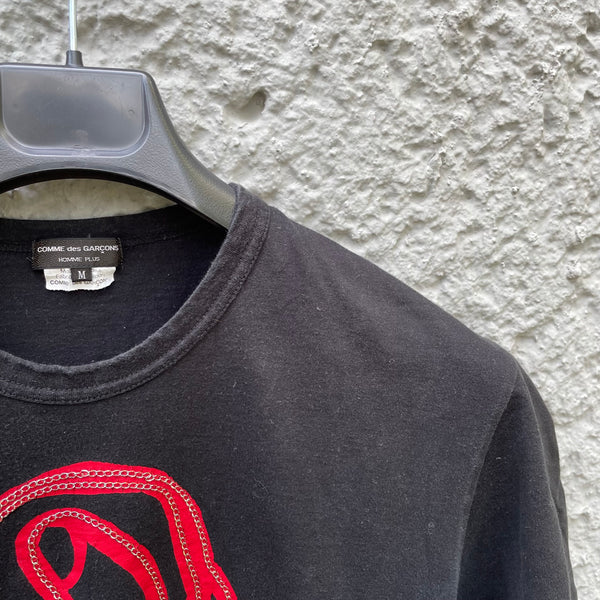 Comme des Garcons Homme Plus Black T-Shirt with Red Abstract Head  Detail