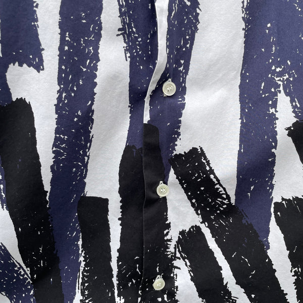 Marni Blue and White Abstract Bar Print Short-Sleeved Shirt