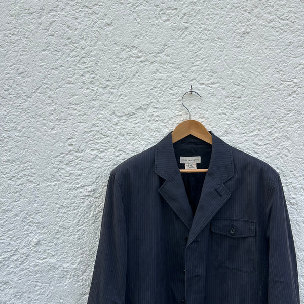 Dries van Noten Blue Relaxed Pinstriped Blazer Pokcet Detail