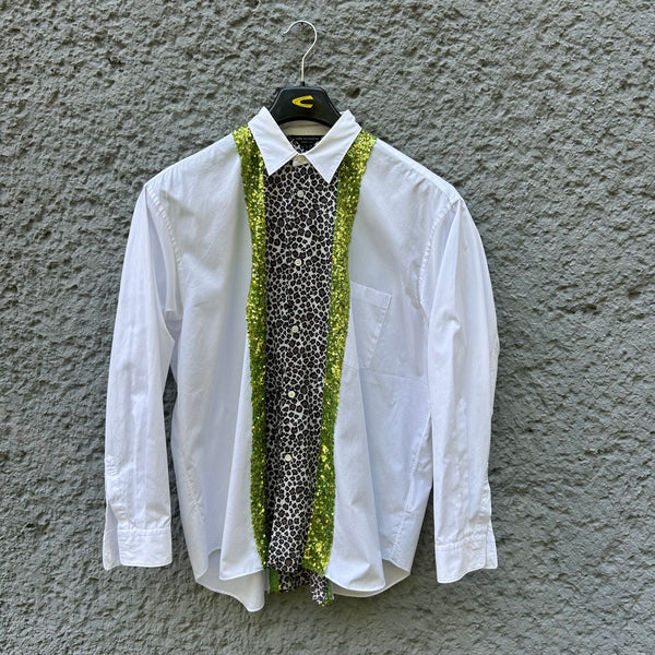 Comme des Garcons Homme Plus White Sequin Leopard Print Shirt S/S18