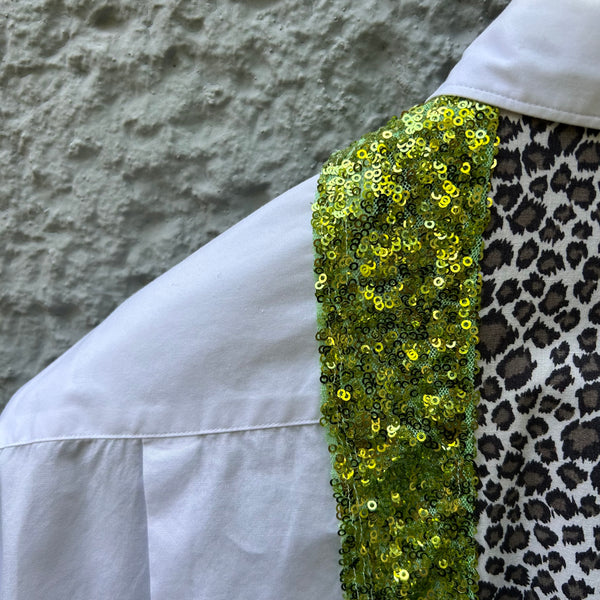 Comme des Garcons Homme Plus White Sequin Leopard Print Shirt S/S18 Detail