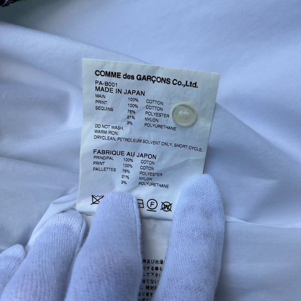 Comme des Garcons Homme Plus White Sequin Leopard Print Shirt S/S18 Tag
