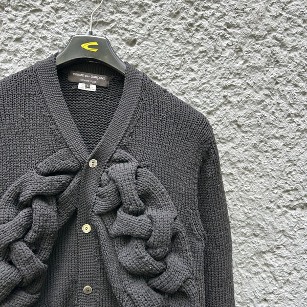 Comme des Garcons Homme Plus Black Oversized Knit Cardigan F/W23 Close-Up