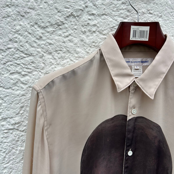 Comme des Garcons Shirt Beige Shirt with Mask Motif Close-Up