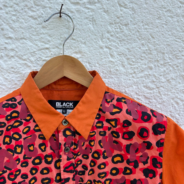 Comme des Garcons Black Orange Leopard Print Short-Sleeved Shirt Collar