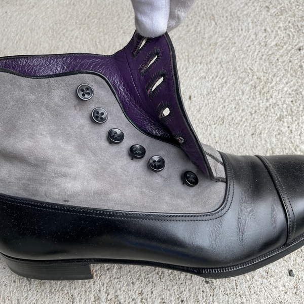 Aubercy Black and Grey Made to Order Lawrence Button Boot Interior