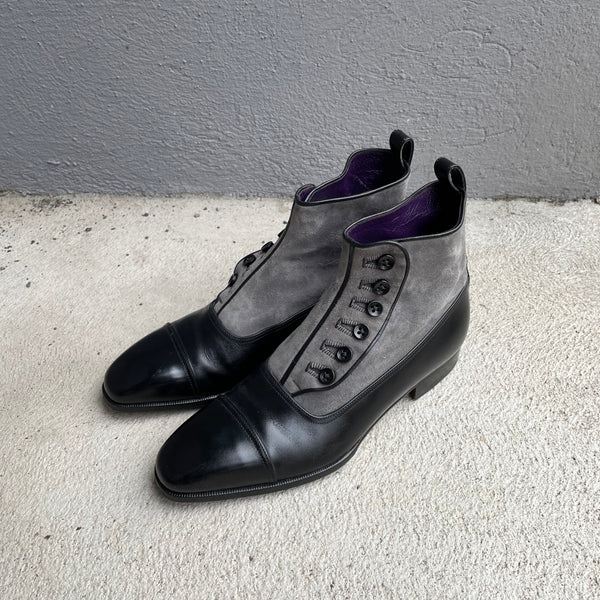 Aubercy Black and Grey Made to Order Lawrence Button Boot