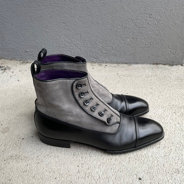 Aubercy Black and Grey Made to Order Lawrence Button Boot 