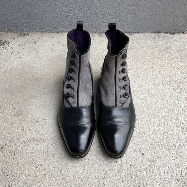 Aubercy Black and Grey Made to Order Lawrence Button Boot