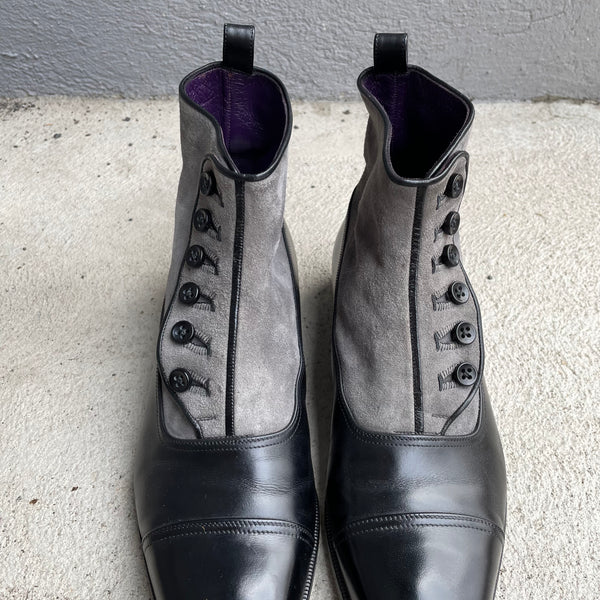 Aubercy Black and Grey Made to Order Lawrence Button Boot Close-Up
