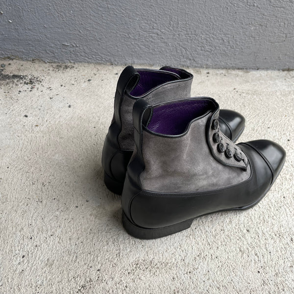 Aubercy Black and Grey Made to Order Lawrence Button Boot