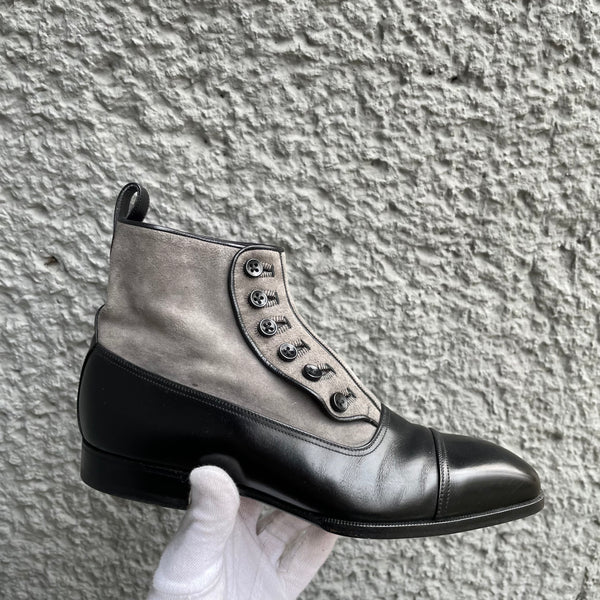 Aubercy Black and Grey Made to Order Lawrence Button Boot