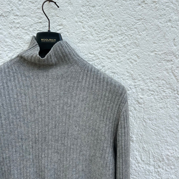 Ann Demeulemeester Grey Ribbed Wool Turtleneck Close-Up