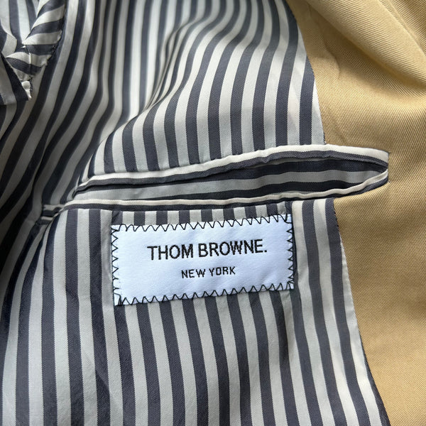 Thom Browne Beige Single-Breasted Bal Coat Tag