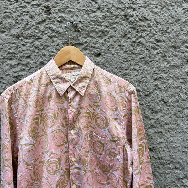 Comme des Garcons Shirt Patterned Pink Shirt with Matching Tie Close-Up