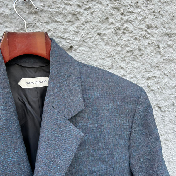 Namacheko Blue Coat with Patchwork Detailing Close-Up