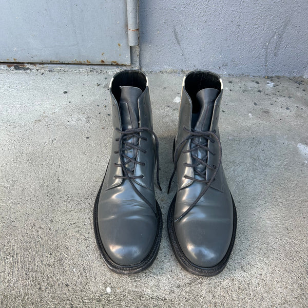Calvin Klein 205w39nyc Raf Simons Grey Patent Leather Combat Boots Close-Up