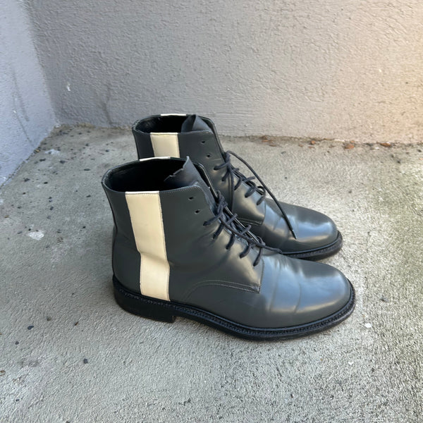 Calvin Klein 205w39nyc Raf Simons Grey Patent Leather Combat Boots
