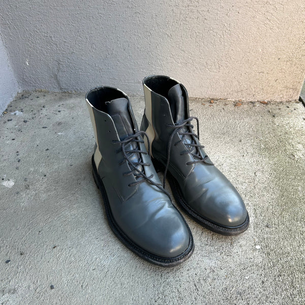 Calvin Klein 205w39nyc Raf Simons Grey Patent Leather Combat Boots