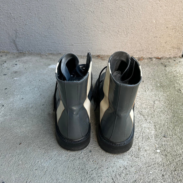 Calvin Klein 205w39nyc Raf Simons Grey Patent Leather Combat Boots Backside