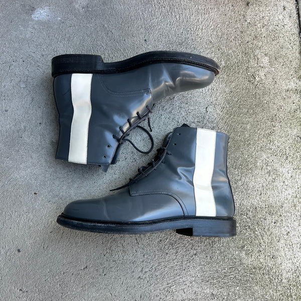 Calvin Klein 205w39nyc Raf Simons Grey Patent Leather Combat Boots