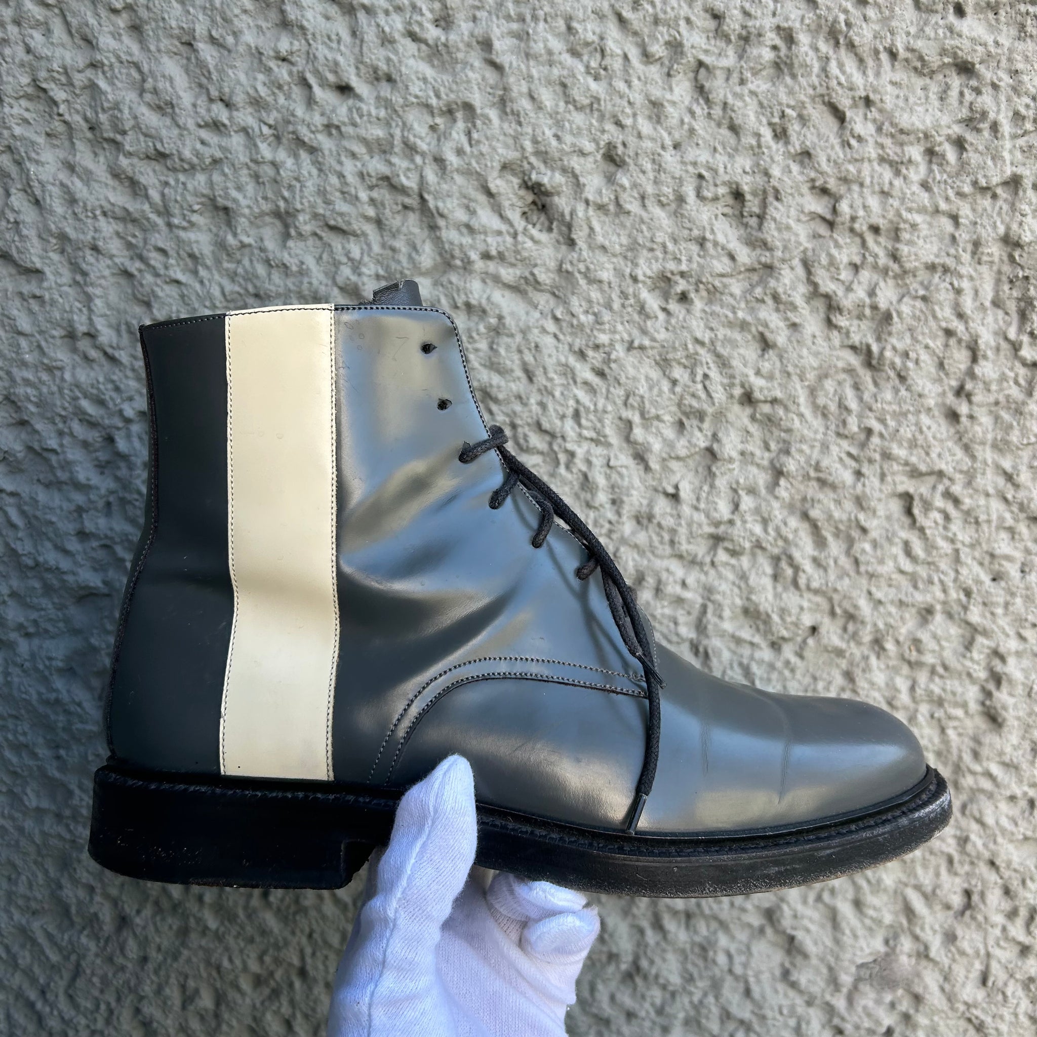 Calvin Klein 205w39nyc Raf Simons Grey Patent Leather Combat Boots