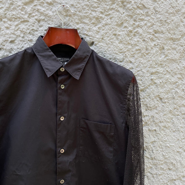 Comme des Garcons Homme Plus Black Shirt with Netted Sleeves Detail