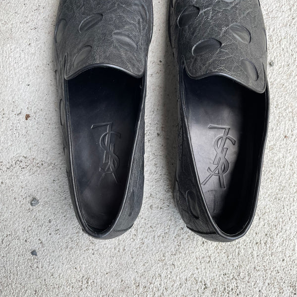 Yves Saint Laurent by Tom Ford Black Exotic Leather Loafers Shoes Logo