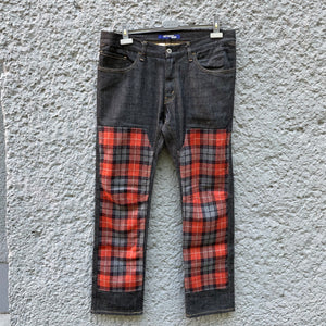 Junya Watanabe Raw Denim Jeans with Attached Tartan Fabric F/W14