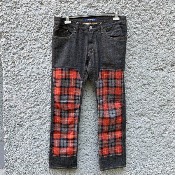 Junya Watanabe Raw Denim Jeans with Attached Tartan Fabric F/W14