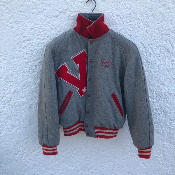 Grey College Baseball Jacket 70s