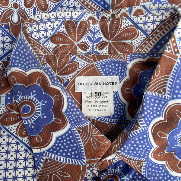 Dries van Noten Blue Shirt with Abstract Flower Print Tag