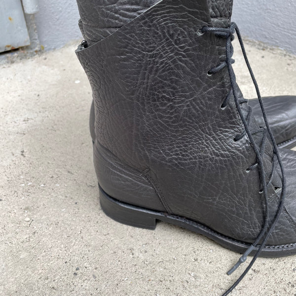Black Bison Leather High Combat Boots