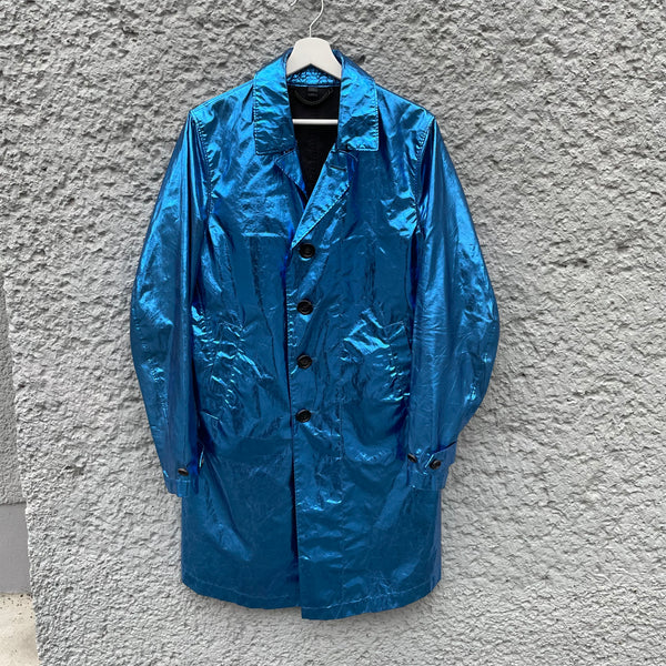 Burberry Prorsum Blue Light Metallic Silk Coat S/S13