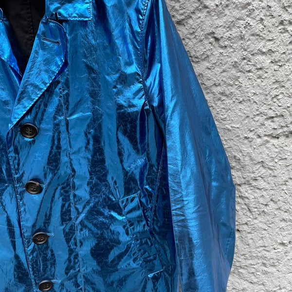 Burberry Prorsum Blue Light Metallic Silk Coat S/S13 Detaol