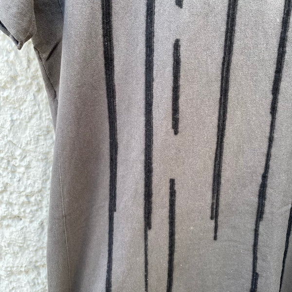 Label Under Construction Grey T-Shirt with Stripe Design Close Up