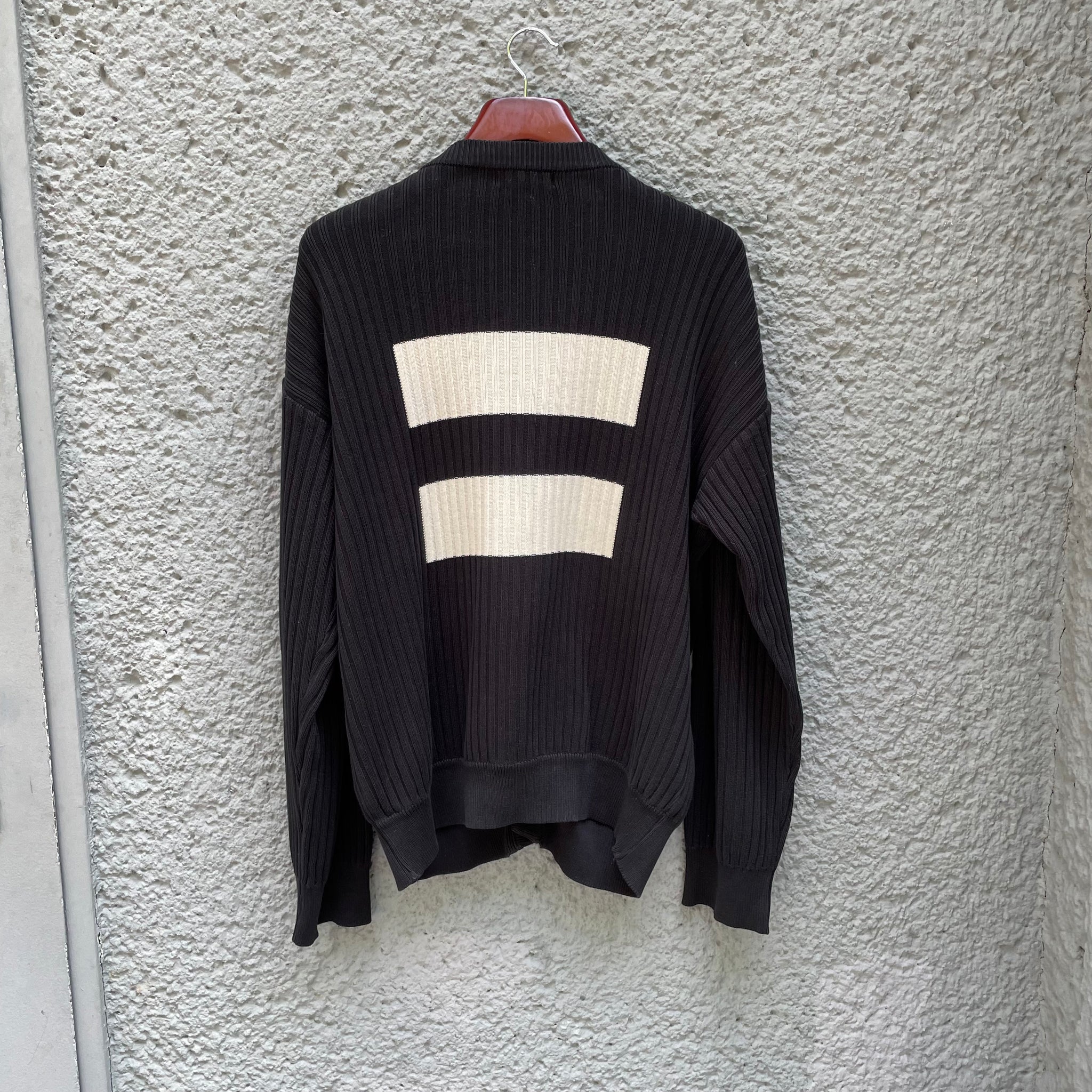 Issey Miyake Black Cardigan with Stripe Detail