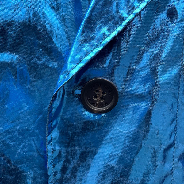 Burberry Prorsum Blue Light Metallic Silk Coat S/S13 Button