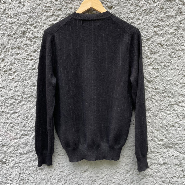Comme des Garcons Homme Plus Black V-Neck Sweater with silver threads