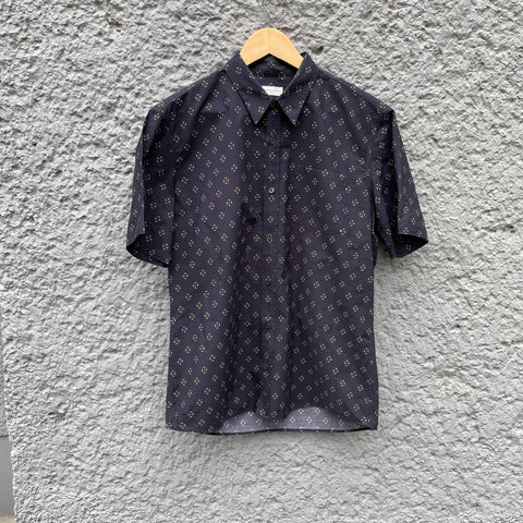 Dries van Noten Short Sleeve Blue Shirt with Abstract Pattern