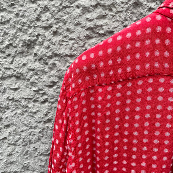 Comme des Garçons Homme Plus Red Polka Dot Oversized Shirt Close Up