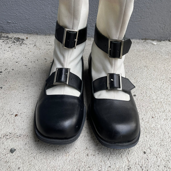 Vintage Comme des Garcons Black and White Buckle Boots Toe Cap Detail