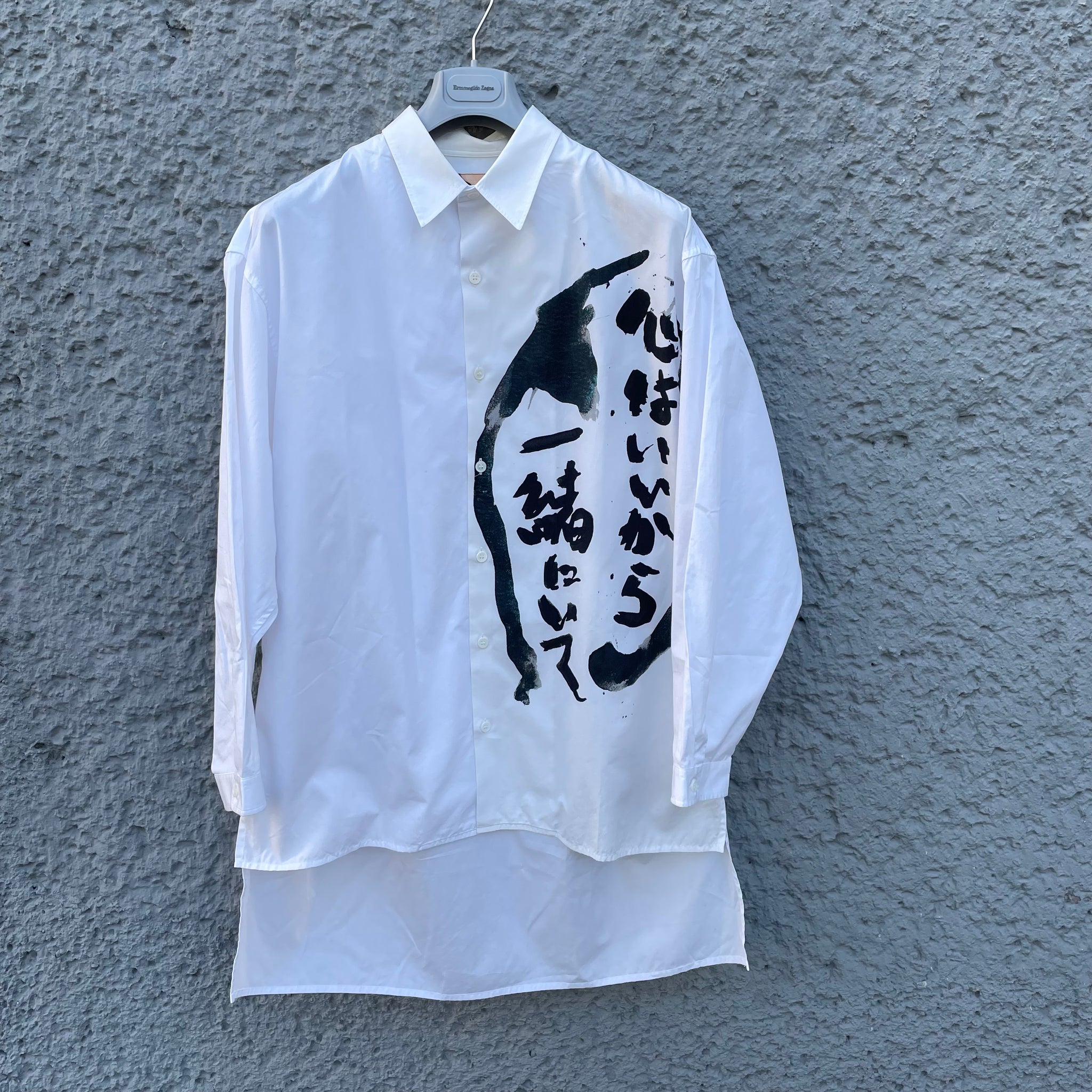 White Oversized Shirt with Calligraphy Print