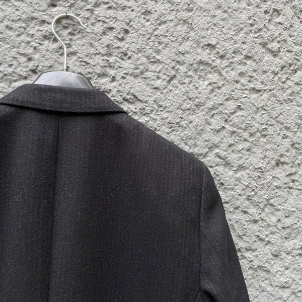 Black Wool Pinstripe Single-Breasted Coat