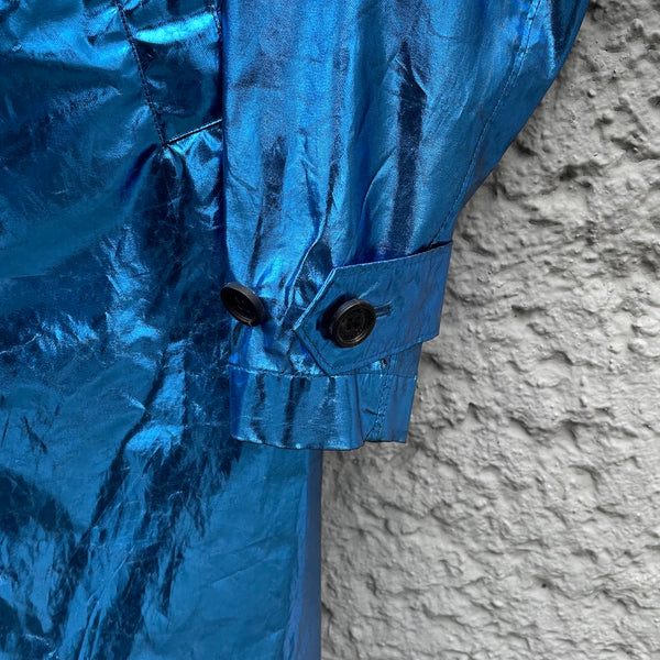 Burberry Prorsum Blue Light Metallic Silk Coat S/S13 Detail