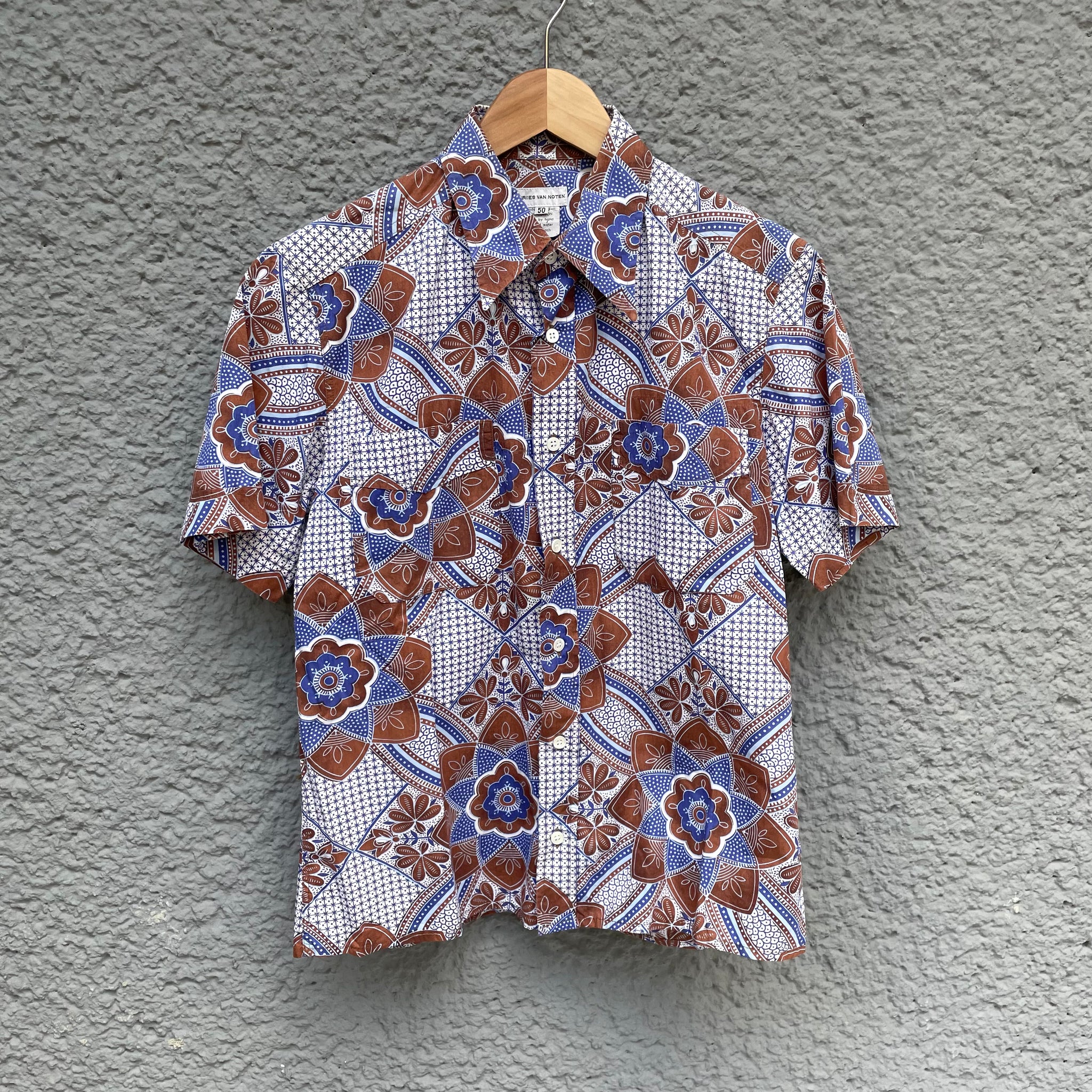Dries van Noten Blue Shirt with Abstract Flower Print
