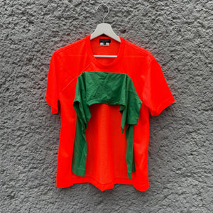 Comme des Garcons Homme Plus Orange Green Mesh Cut-Out T-Shirt S/S19